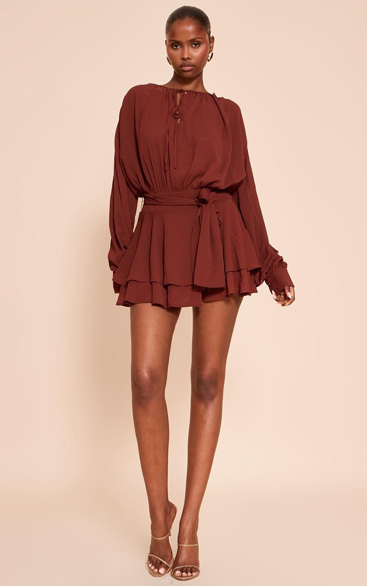 Pretty Little Thing Chocolate Chiffon Belt Wrap Mini Shift Dress