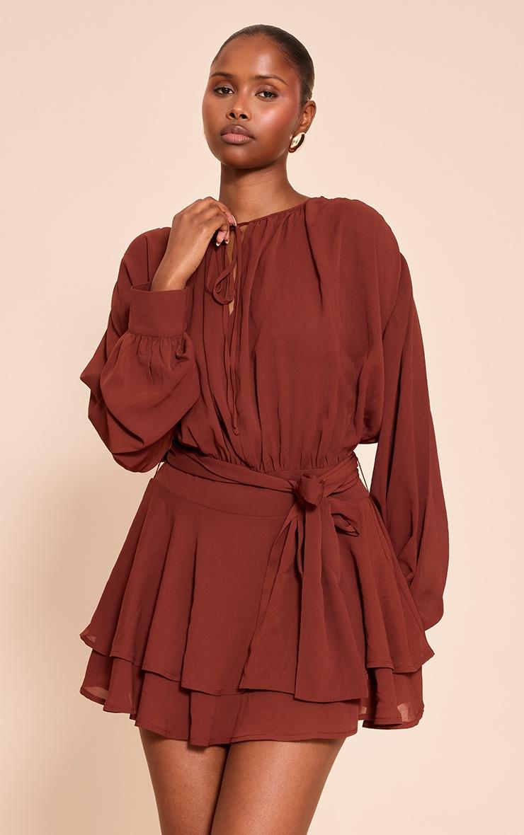 Pretty Little Thing Chocolate Chiffon Belt Wrap Mini Shift Dress