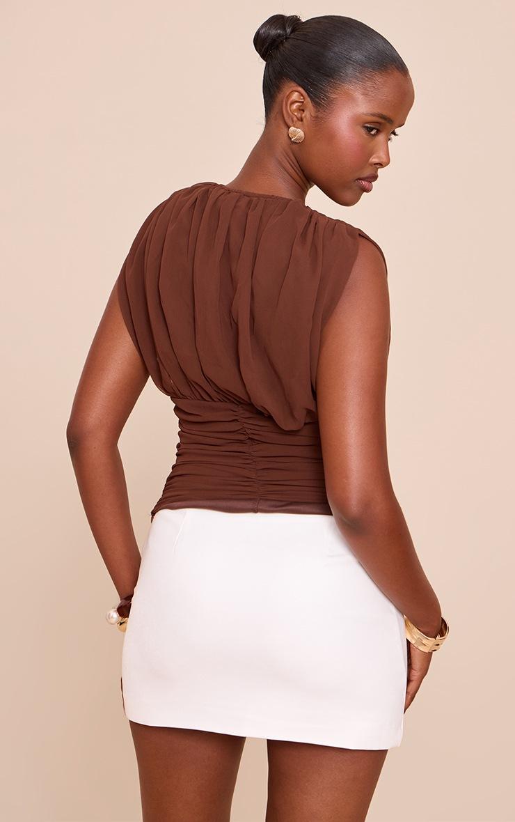 Pretty Little Thing Chocolate Chiffon Plunge Ruched Bodice Top
