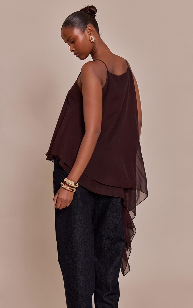 Pretty Little Thing Chocolate Chiffon Strappy Asymmetric Longline Top