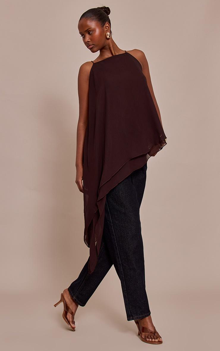 Pretty Little Thing Chocolate Chiffon Strappy Asymmetric Longline Top