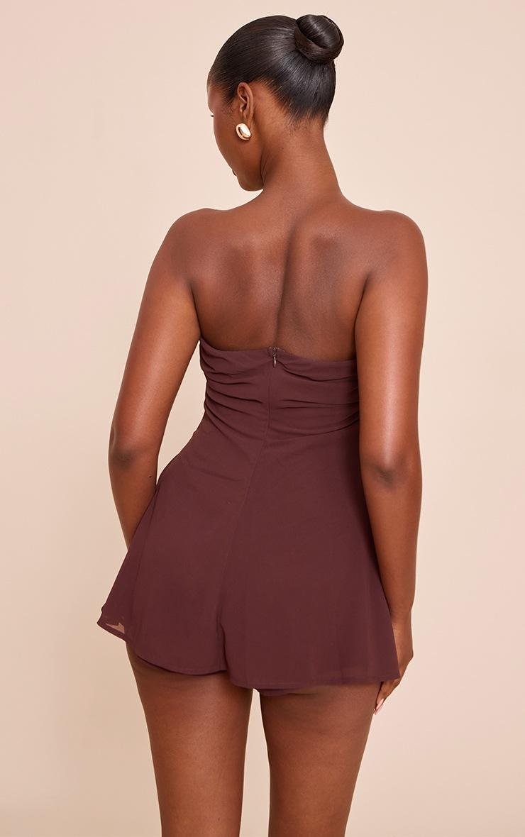 Pretty Little Thing Chocolate Chiffon Trim Detail Bandeau Romper