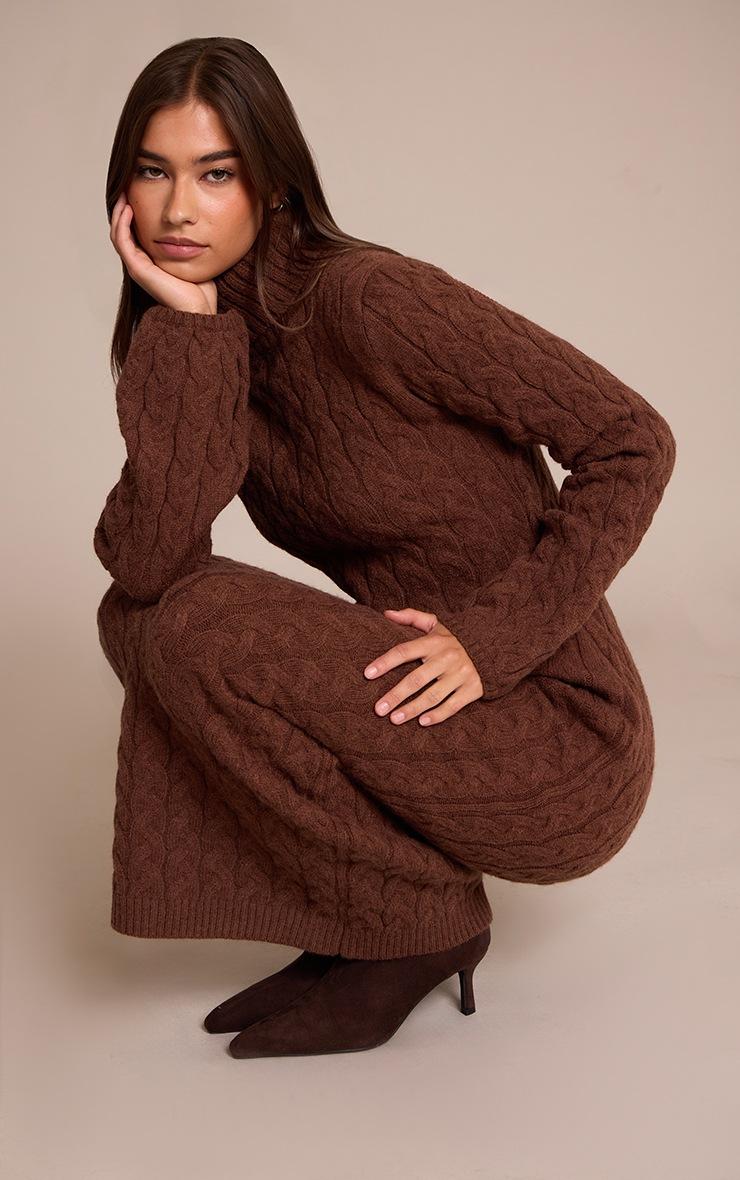 Pretty Little Thing Chocolate Chunky Cable Knit Roll Neck Maxi Sweater Dress