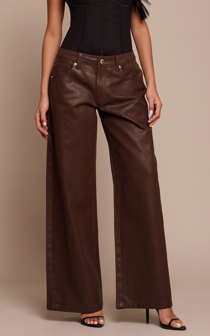 Pretty Little Thing Chocolate Coated Effect Wide Leg Jean