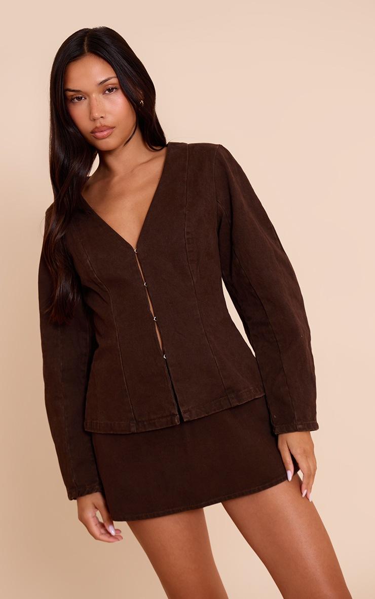 Pretty Little Thing Chocolate Cocoon Sleeve Denim Blazer