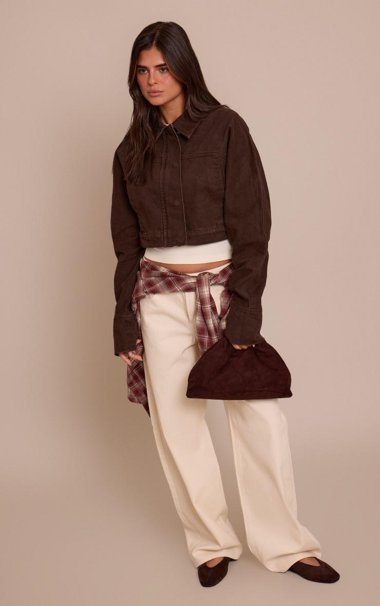 Pretty Little Thing Chocolate Concealed Placket Denim Jacket