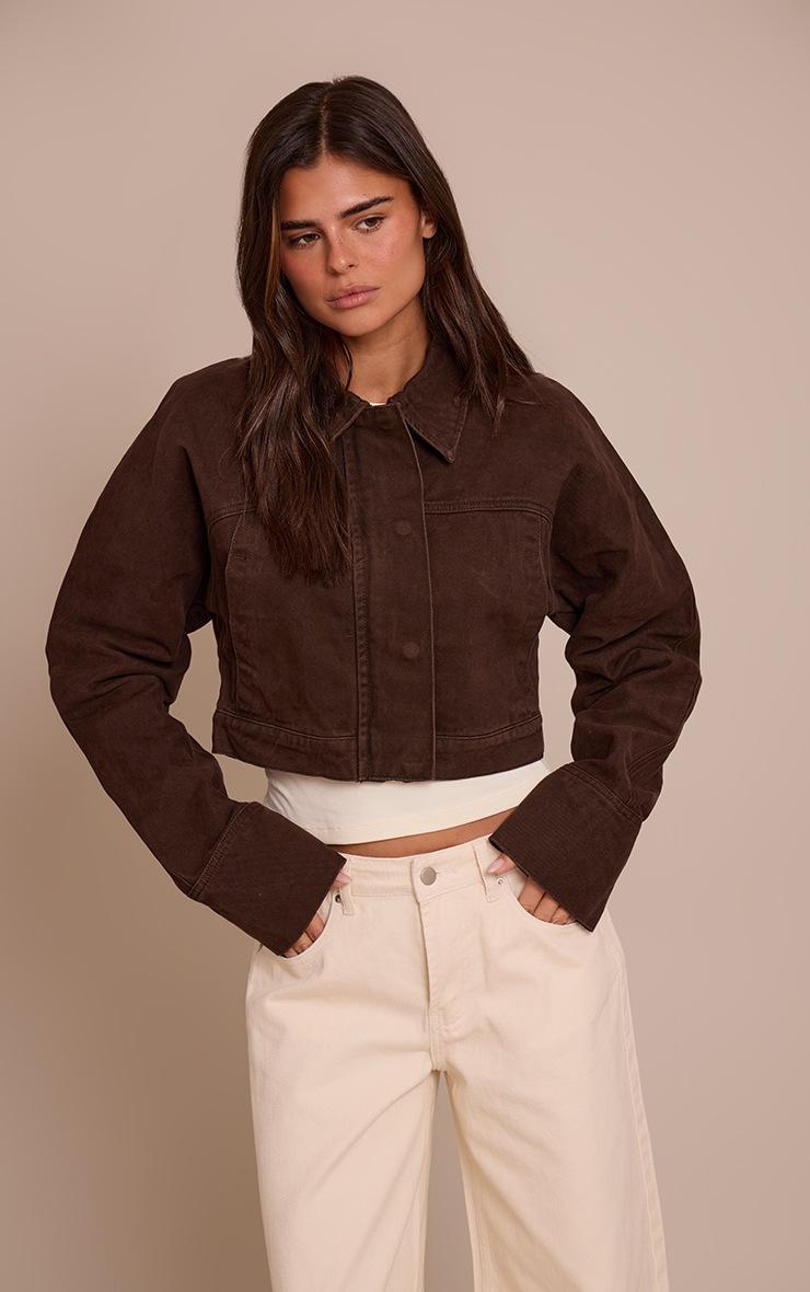 Pretty Little Thing Chocolate Concealed Placket Denim Jacket