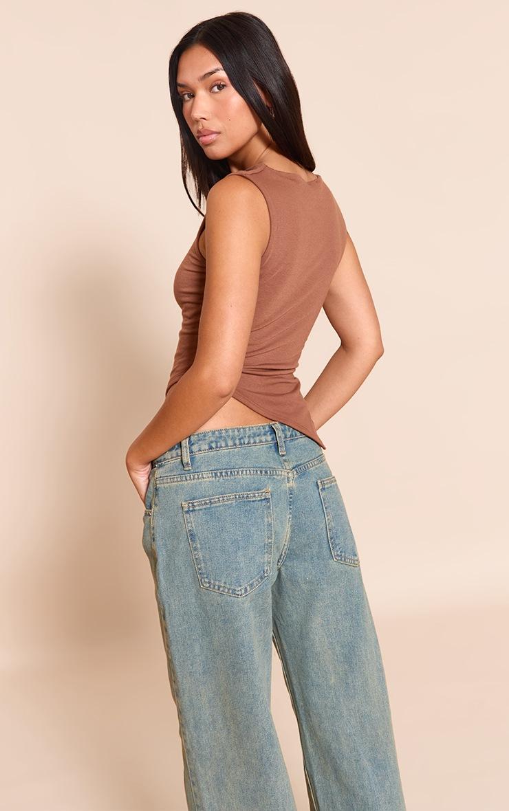 Pretty Little Thing Chocolate Contour Jersey Asymmetric Boat Neck Top