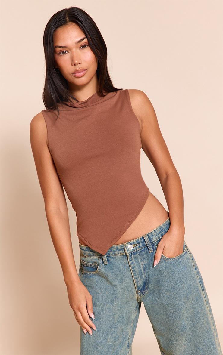 Pretty Little Thing Chocolate Contour Jersey Asymmetric Boat Neck Top