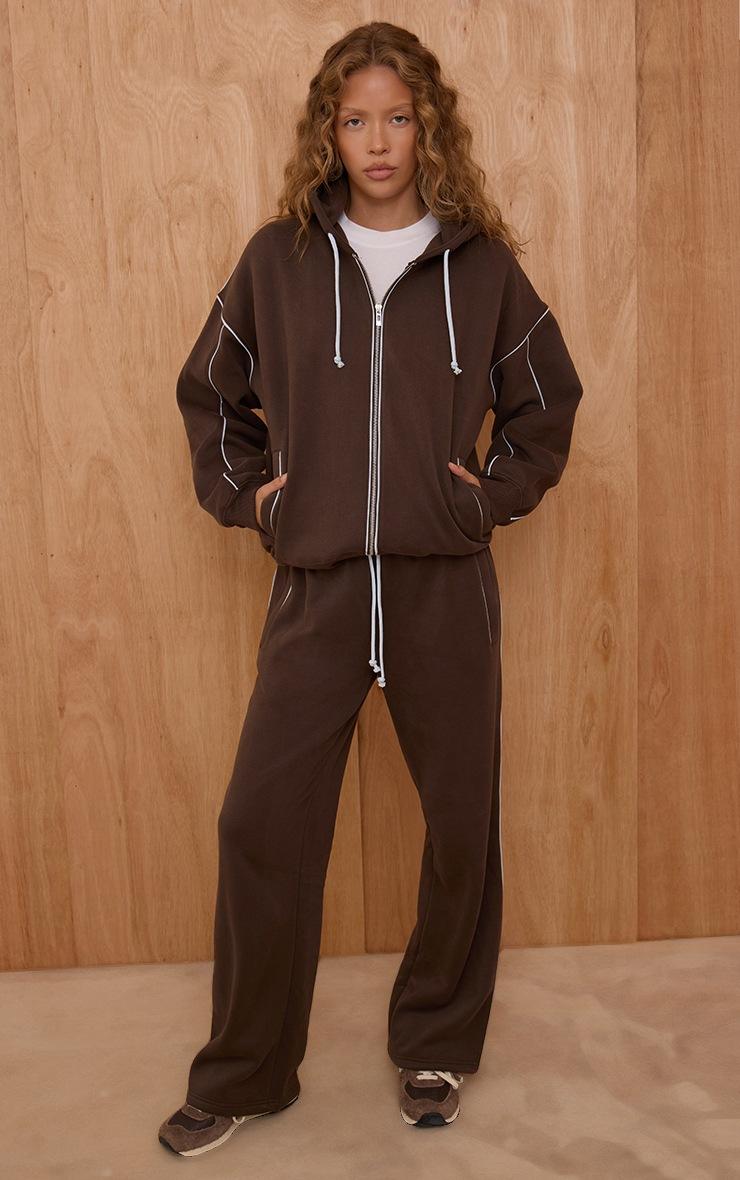 Pretty Little Thing Chocolate Contrast Seam Drawcord Full Zip Hoodie