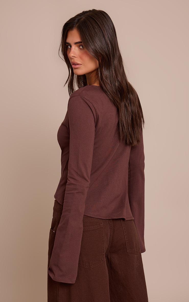 Pretty Little Thing Chocolate Cotton Asymmetric Hem Flared Long Sleeve Top
