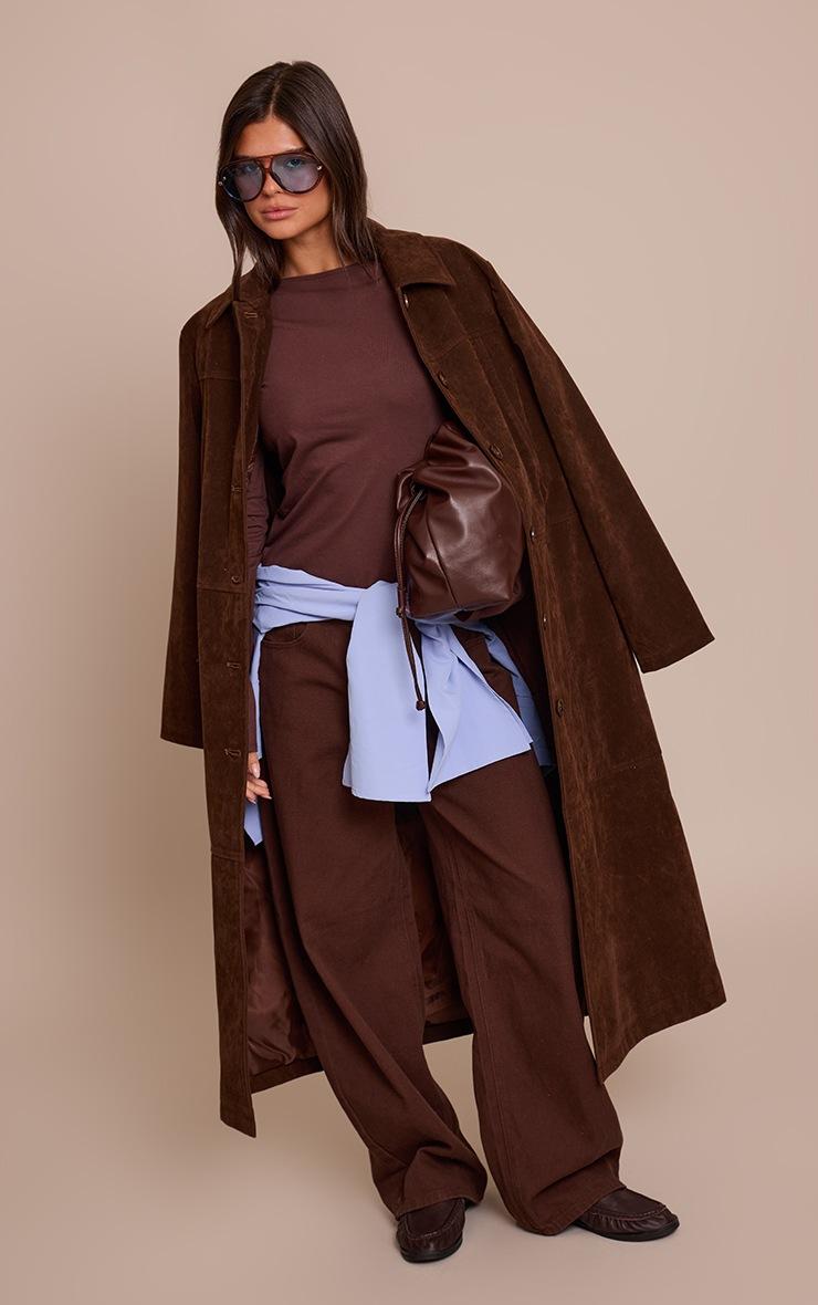 Pretty Little Thing Chocolate Cotton Asymmetric Hem Flared Long Sleeve Top