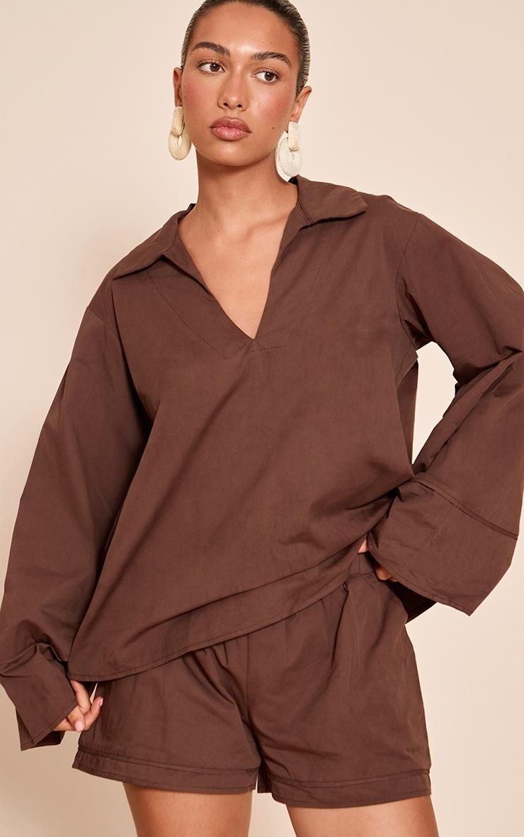 Pretty Little Thing Chocolate Cotton Woven Pleate Detail Floaty Shorts
