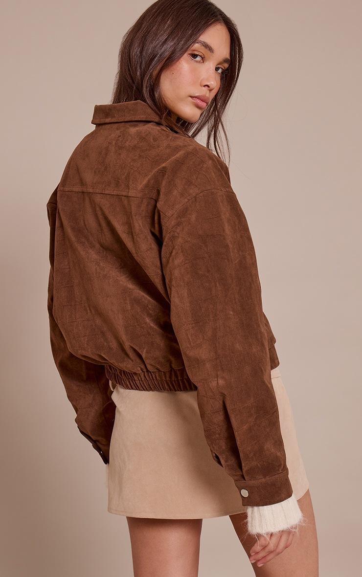 Pretty Little Thing Chocolate Croc Suede Bomber Jacket
