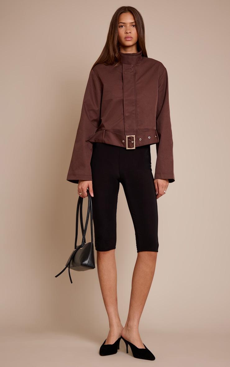 Pretty Little Thing Chocolate Cropped Belted Biker Trench Coat