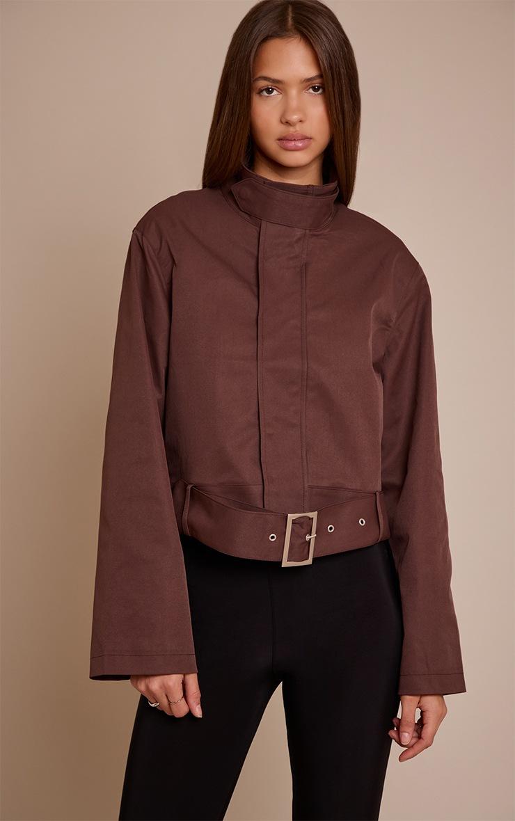 Pretty Little Thing Chocolate Cropped Belted Biker Trench Coat