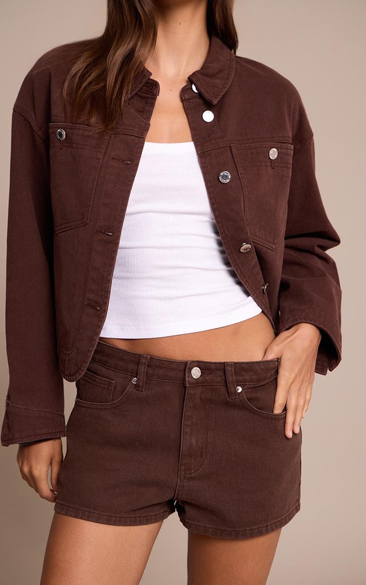 Pretty Little Thing Chocolate Curved Hem Denim Shorts