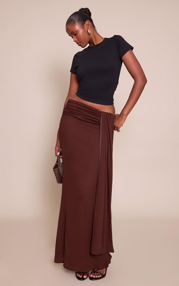 Pretty Little Thing Chocolate Double Layer Onion Skin Drape Detail Maxi Skirt