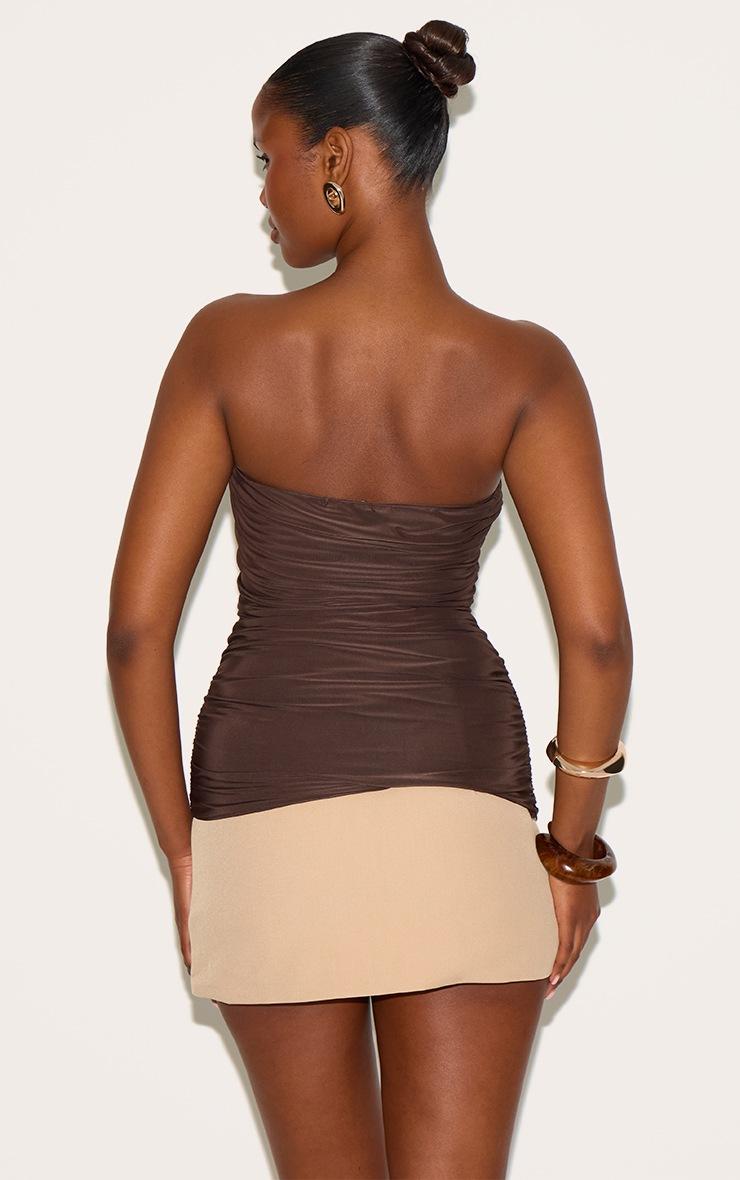 Pretty Little Thing Chocolate Double Layer Slinky Ruched Bandeau Longline Top