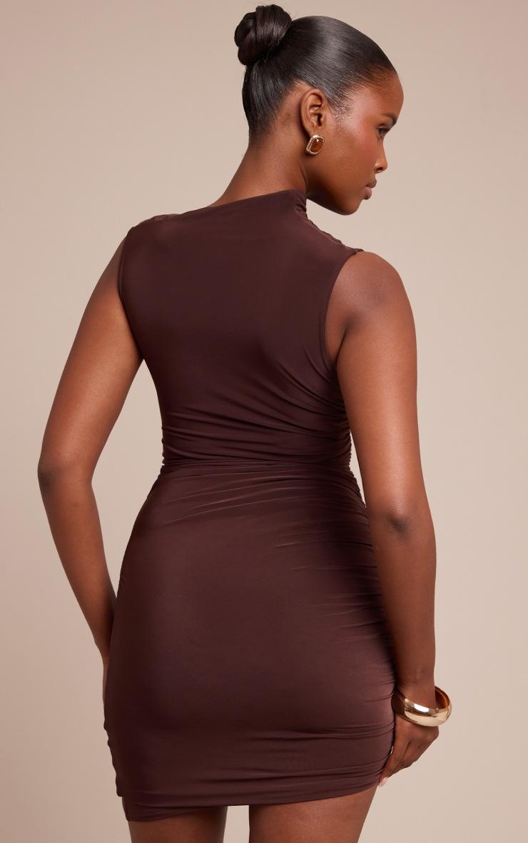 Pretty Little Thing Chocolate Double Layer Slinky Ruched Bodycon Dress