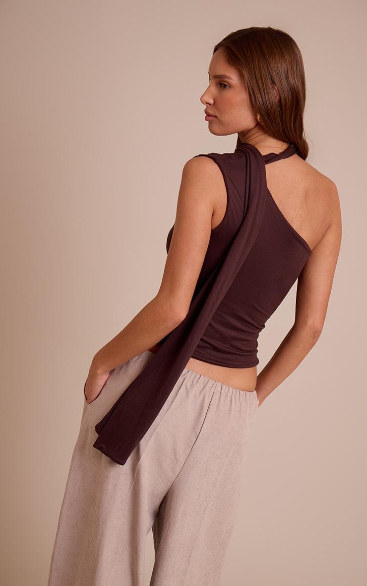 Pretty Little Thing Chocolate Double Layer Soft Touch Scarf Detail Long Top