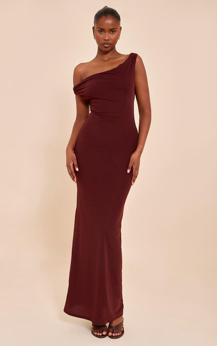Pretty Little Thing Chocolate Double Layered Chiffon Asymmetric Maxi Dress
