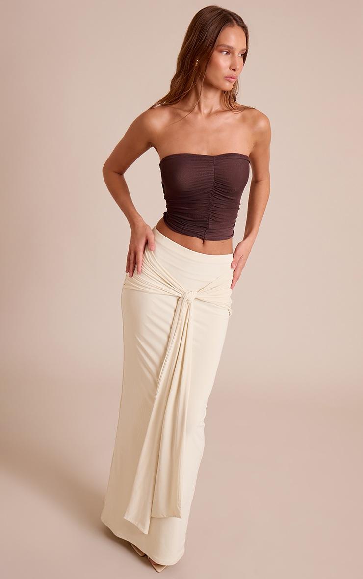 Pretty Little Thing Chocolate Double Layered Mesh Ruched Front Bandeau