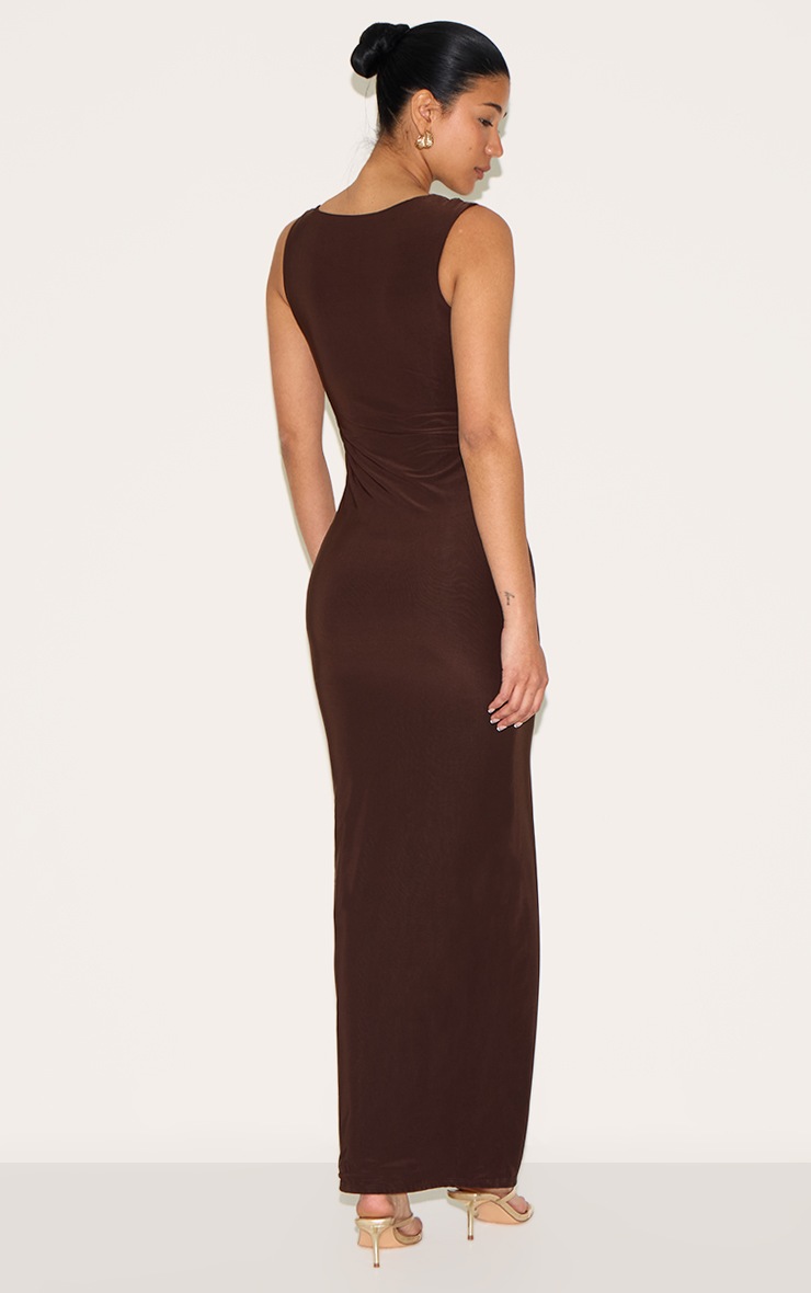 Pretty Little Thing Chocolate Double Slinky Asymmetric Trim Detail Maxi Dress