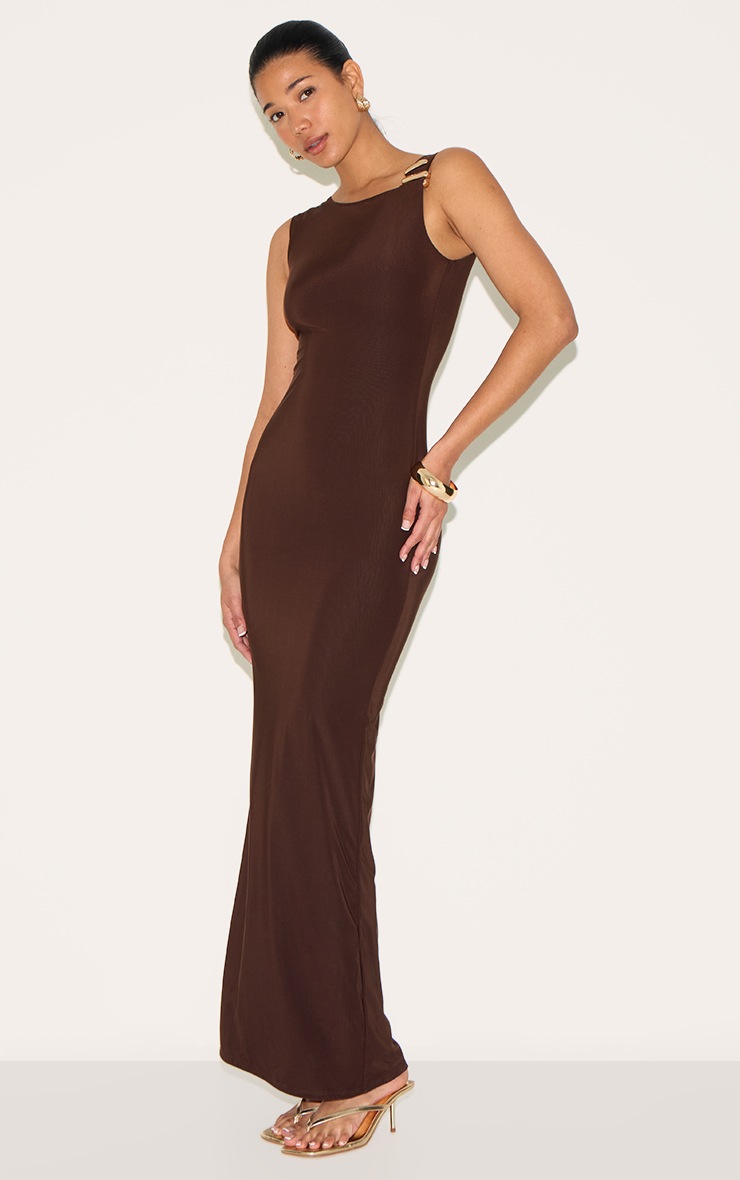 Pretty Little Thing Chocolate Double Slinky Asymmetric Trim Detail Maxi Dress