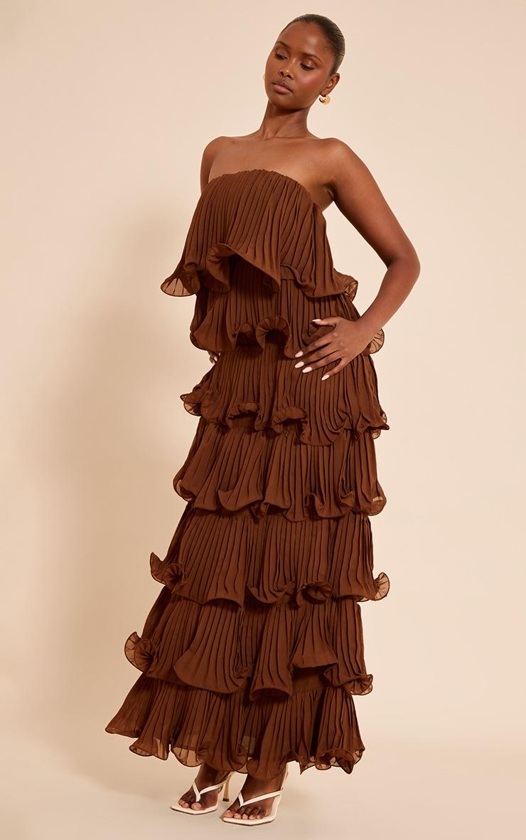 Pretty Little Thing Chocolate Extreme Ruffle Tiered Maxi Dress