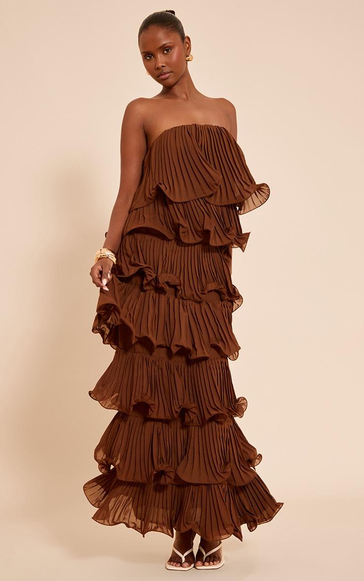 Pretty Little Thing Chocolate Extreme Ruffle Tiered Maxi Dress