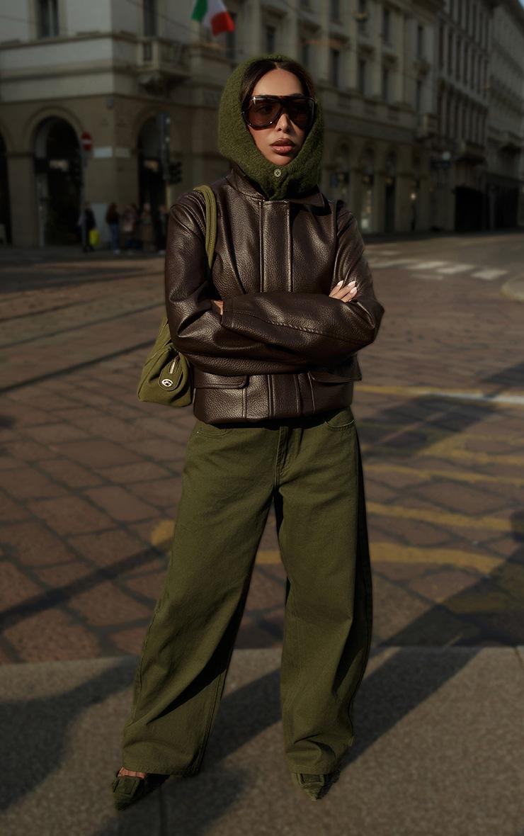 Pretty Little Thing Chocolate Faux Leather Oversized Jacket