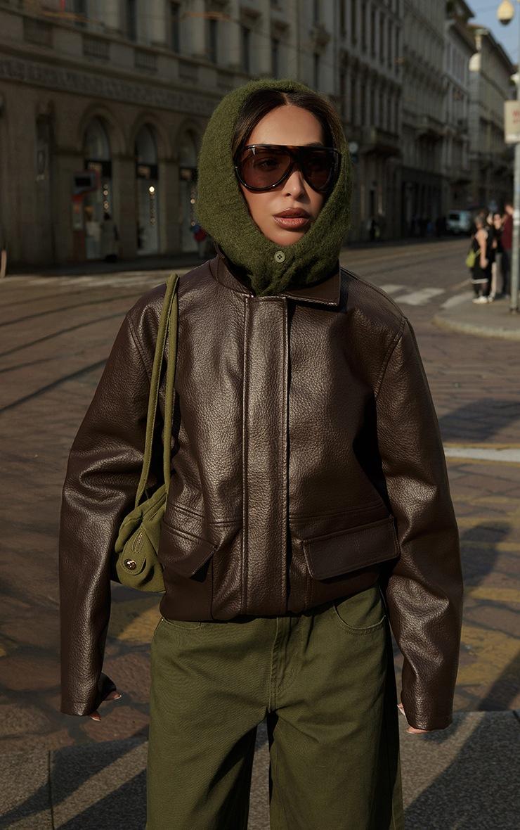 Pretty Little Thing Chocolate Faux Leather Oversized Jacket