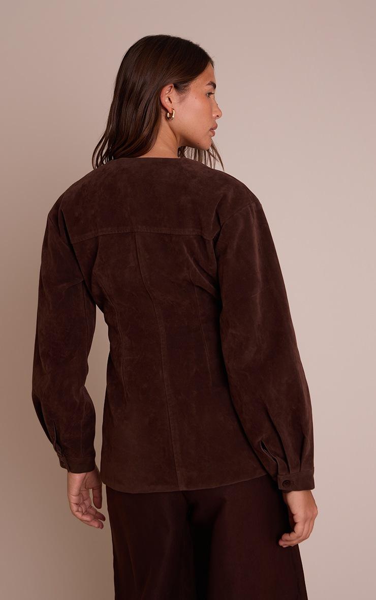 Pretty Little Thing Chocolate Faux Suede Asymmetric Blazer