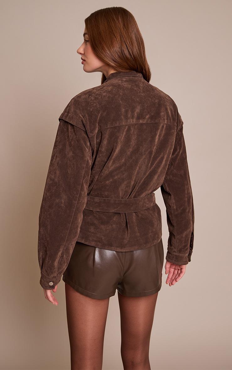 Pretty Little Thing Chocolate Faux Suede Belted Drop Waist Jacket