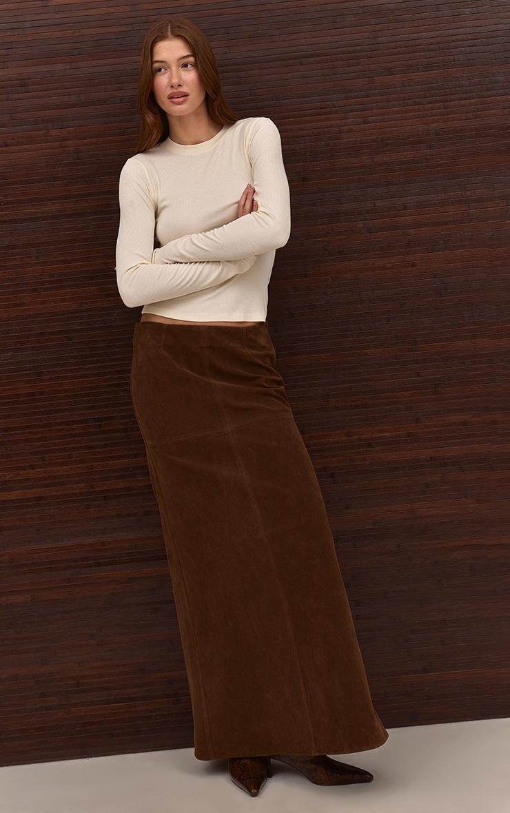 Pretty Little Thing Chocolate Faux Suede Column Maxi Skirt