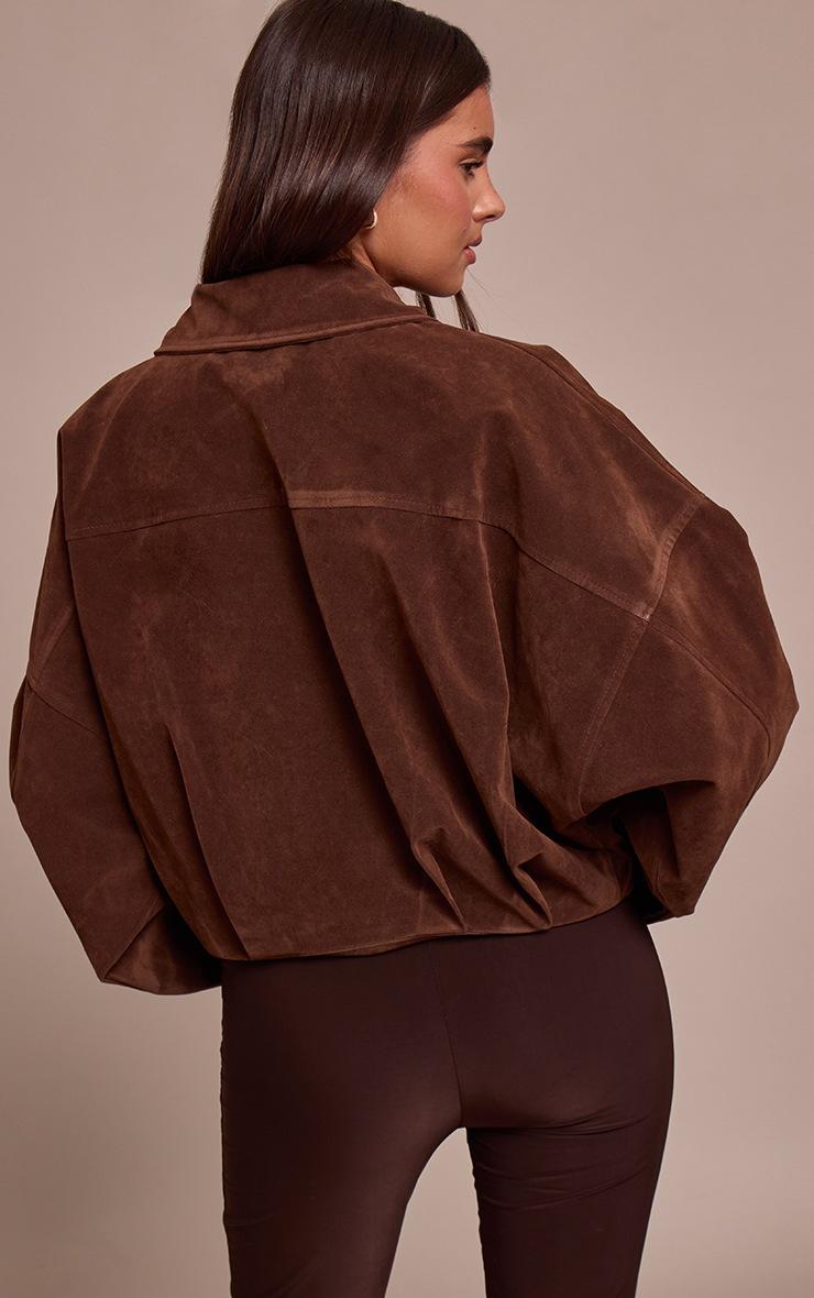 Pretty Little Thing Chocolate Faux Suede Covered Placket Bomber Jacket