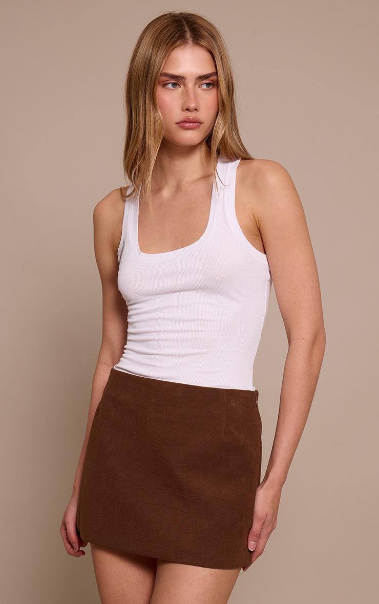 Pretty Little Thing Chocolate Faux Suede Croc Textured Mini Skirt