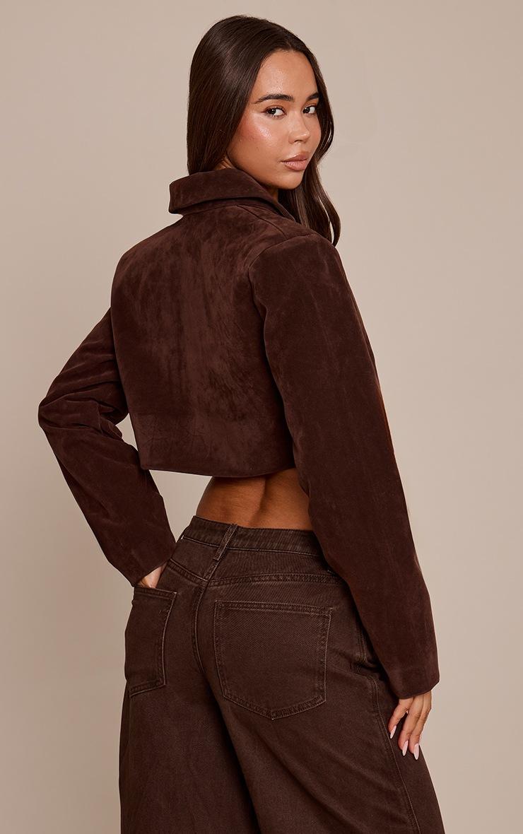 Pretty Little Thing Chocolate Faux Suede Extreme Cropped Blazer