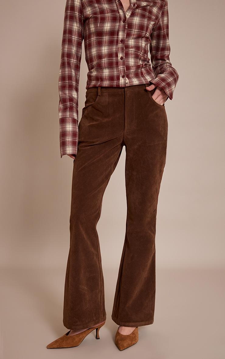 Pretty Little Thing Chocolate Faux Suede Flared Pants
