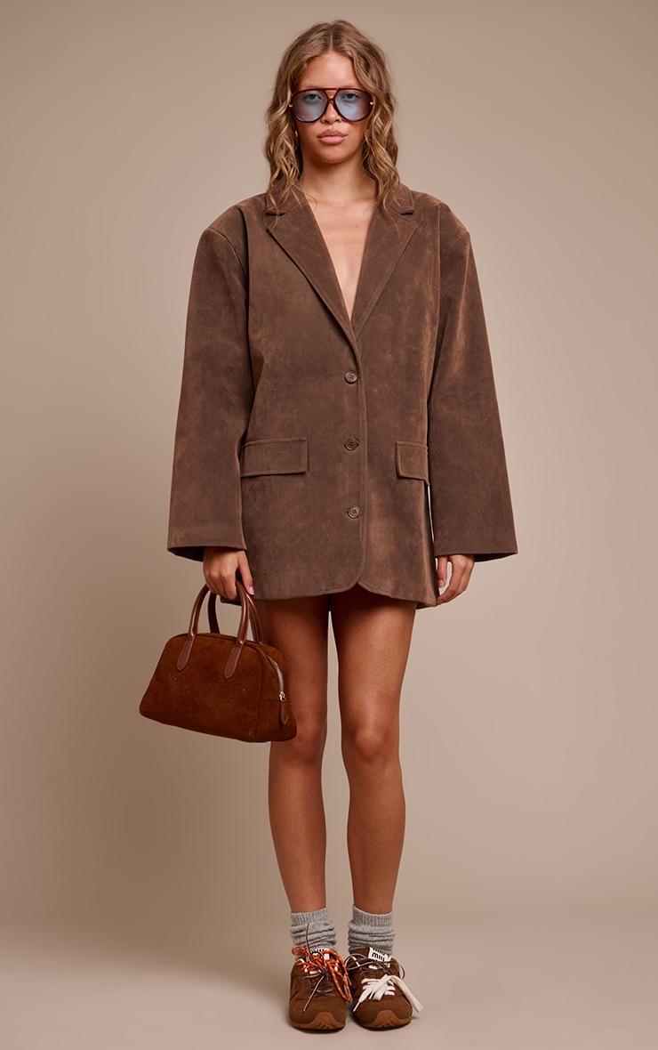Pretty Little Thing Chocolate Faux Suede Structured Blazer Dress