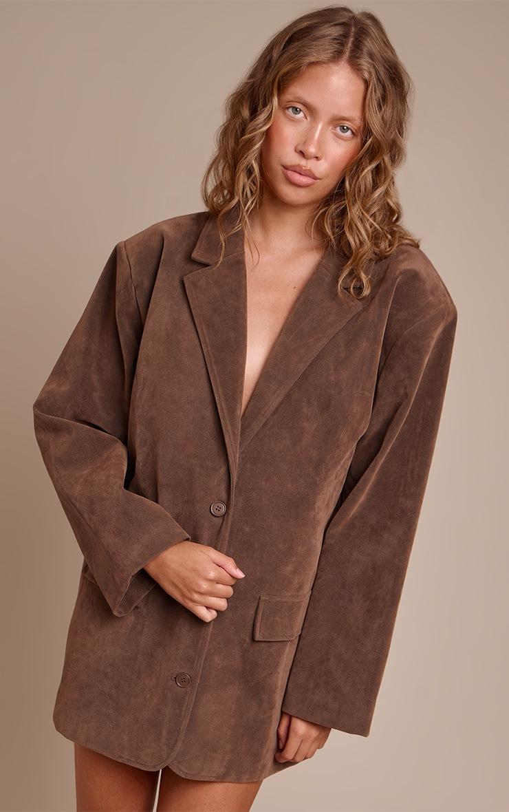 Pretty Little Thing Chocolate Faux Suede Structured Blazer Dress