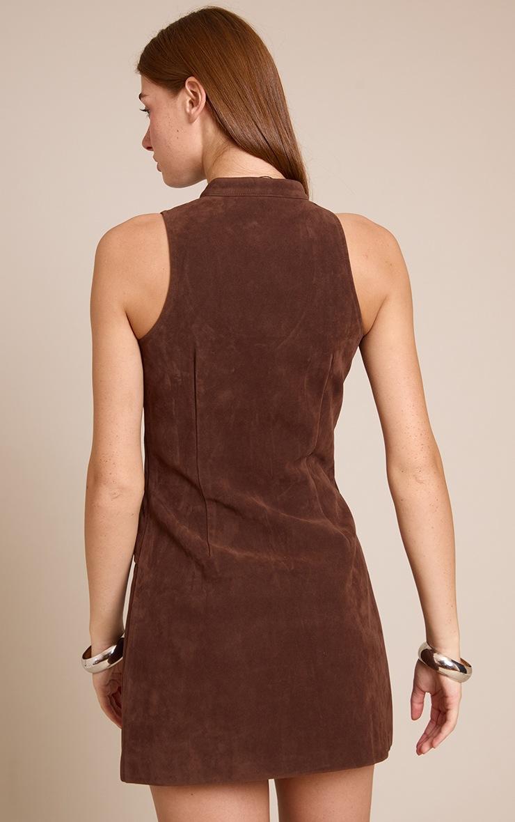 Pretty Little Thing Chocolate Faux Suede Zip Up Mini Dress