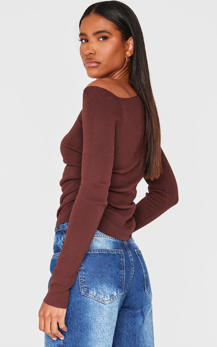 Pretty Little Thing Chocolate Fine Knit Asymmetric Top