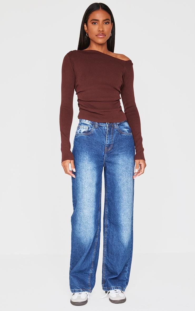 Pretty Little Thing Chocolate Fine Knit Asymmetric Top