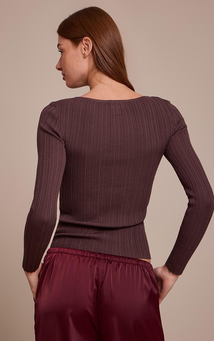 Pretty Little Thing Chocolate Fine Knit Boat Neck Rib Knit Top