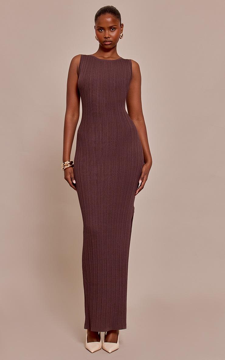 Pretty Little Thing Chocolate Fine Knit Sleeveless Maxi Dress