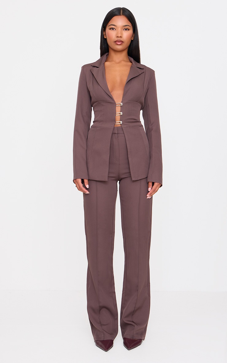 Pretty Little Thing Chocolate Fitted Lace Up Back Blazer