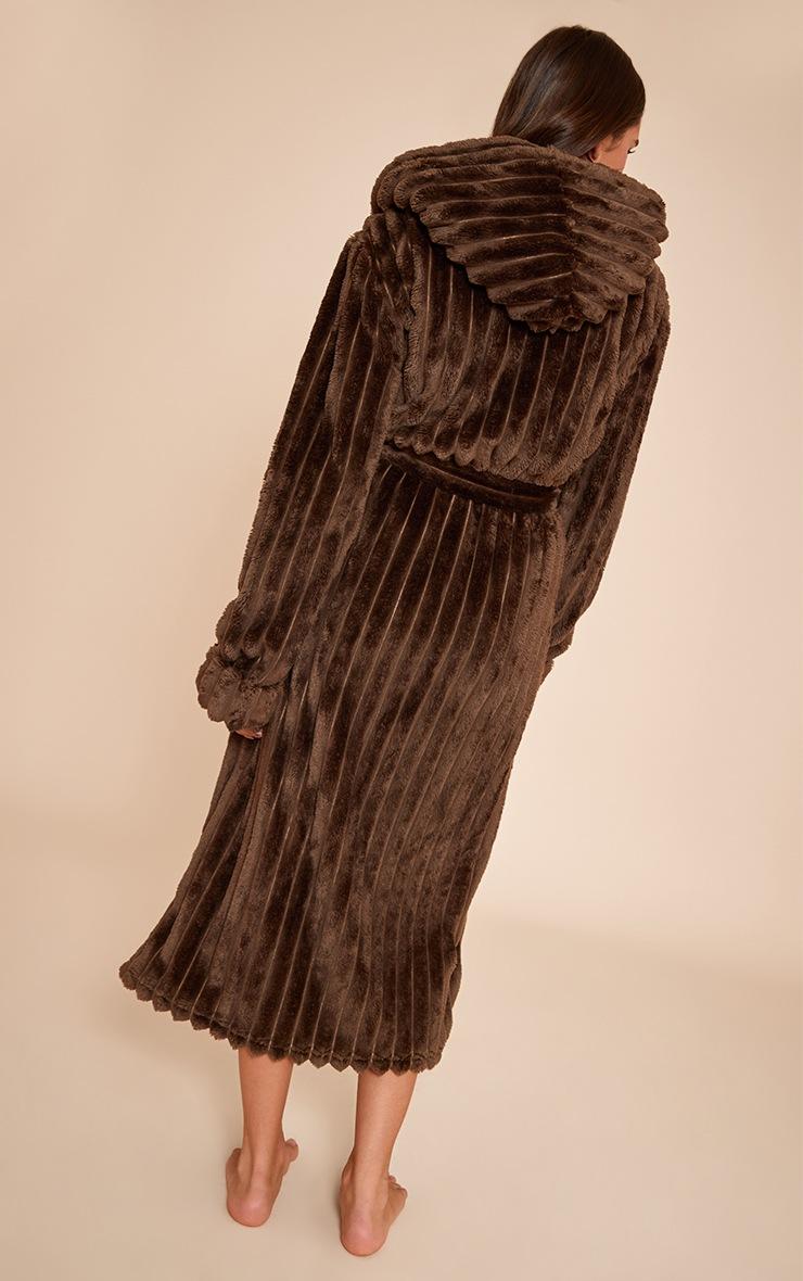 Pretty Little Thing Chocolate Fleece Piping Detail Hooded Bath Robe
