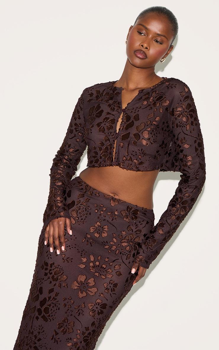 Pretty Little Thing Chocolate Floral Button Cropped Top